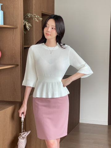 Aro Summer Button Three Quarter Peplum Knit